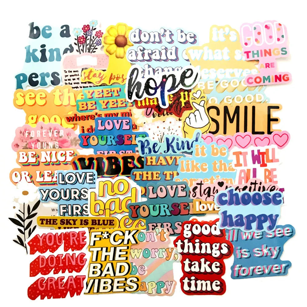 40 pack waterproof PVC graffiti stickers with cartoon designs, assorted irregular shapes and colours