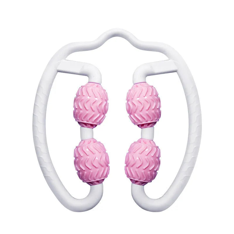 Purple and pink silicone annular leg massage rollers for fitness.
