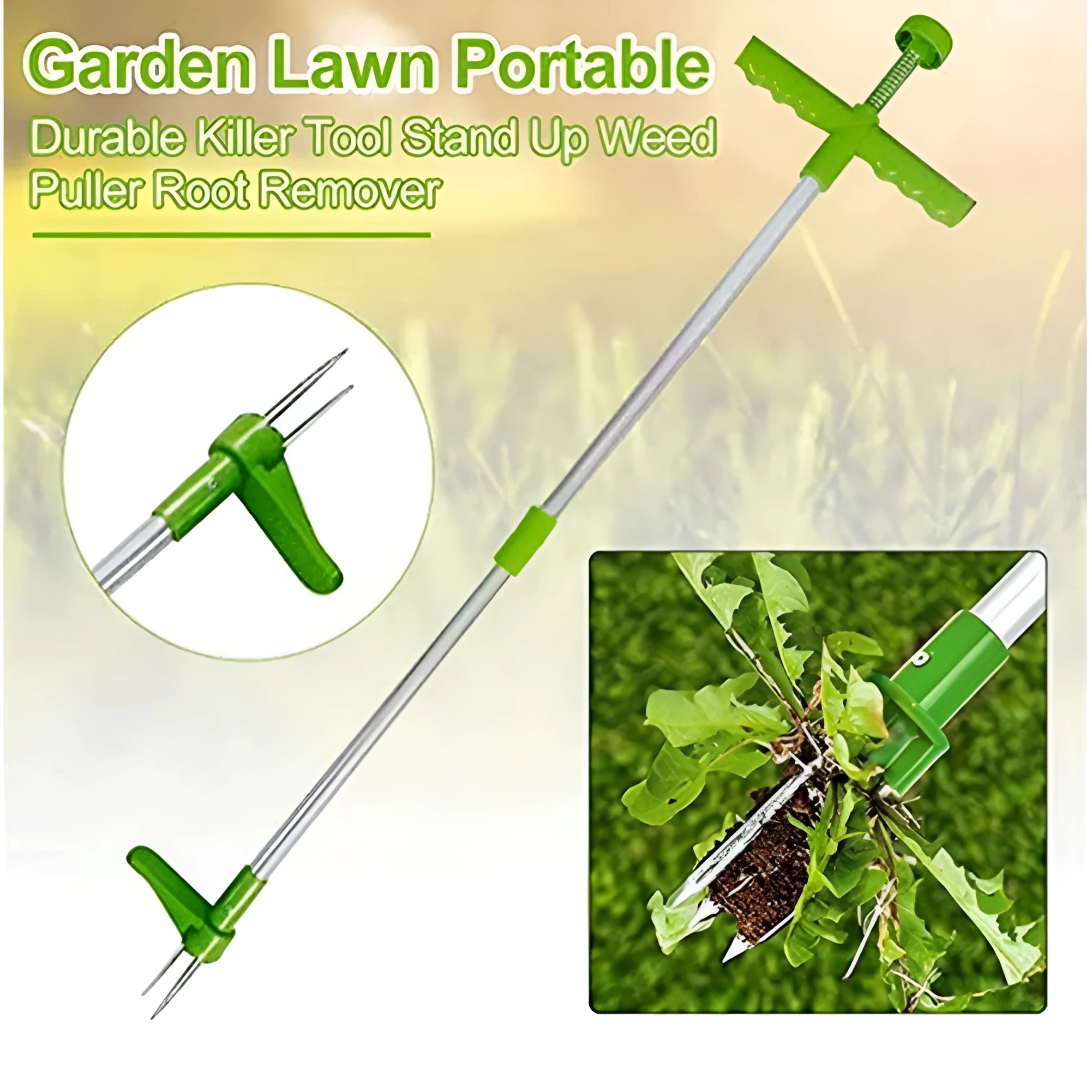 Manual aluminium garden weeding tool measuring 50cm long for weed removal and digging