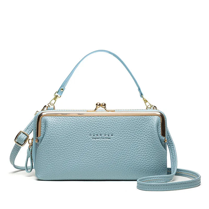 Horizontal Korean style PU leather ladies clutch bag with card slot in lilac colour