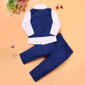 Boys' blue cotton suit set with turtleneck, vest, tie, and trousers for formal occasions