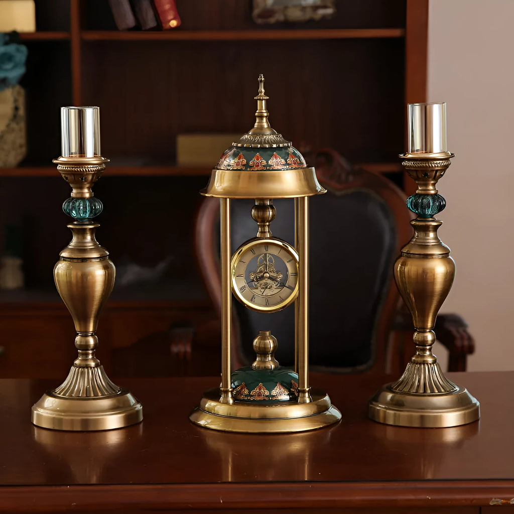 Nordic pendulum clock ornament with rectangular metal case showing both pointer and LCD displays