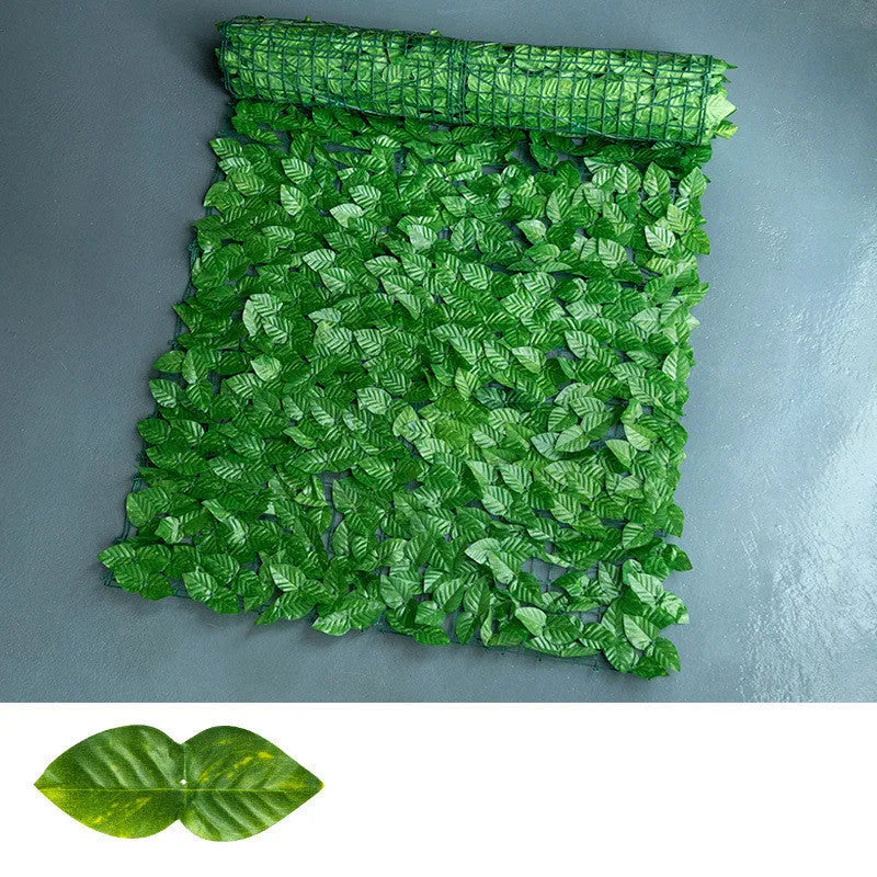 Green artificial plastic leaf fence panel for balcony or garden screening
