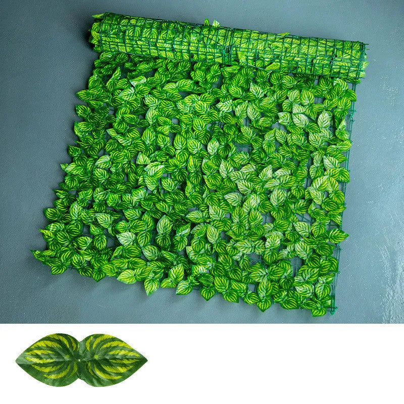 Green artificial plastic leaf fence panel for balcony or garden screening