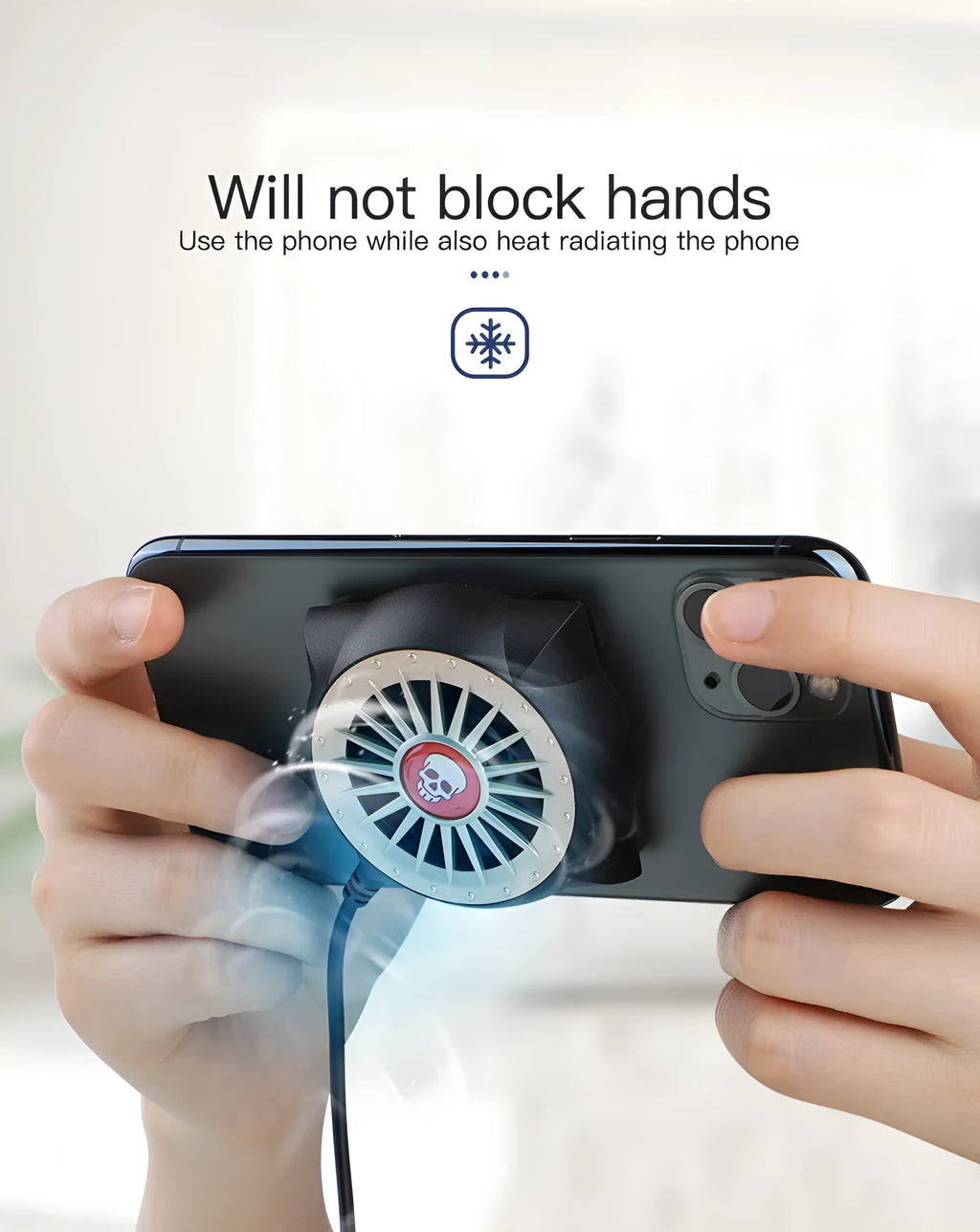 Black mobile phone cooling fan with suction cup attachment for gaming