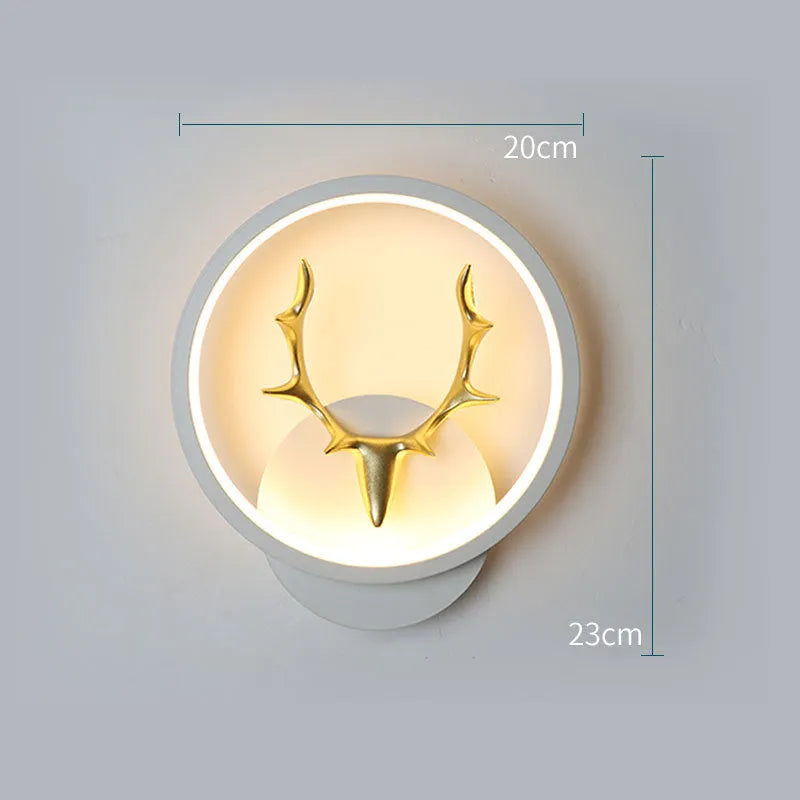 Nordic-style deer head wall lamp with antlers, remote control, in white or black finish.