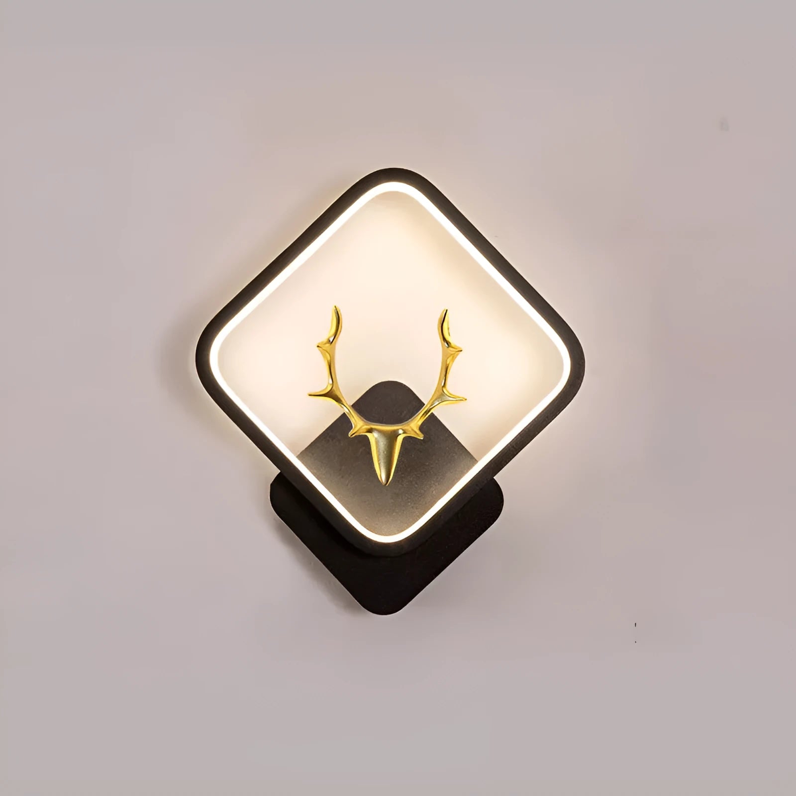 Nordic-style deer head wall lamp with antlers, remote control, in white or black finish.