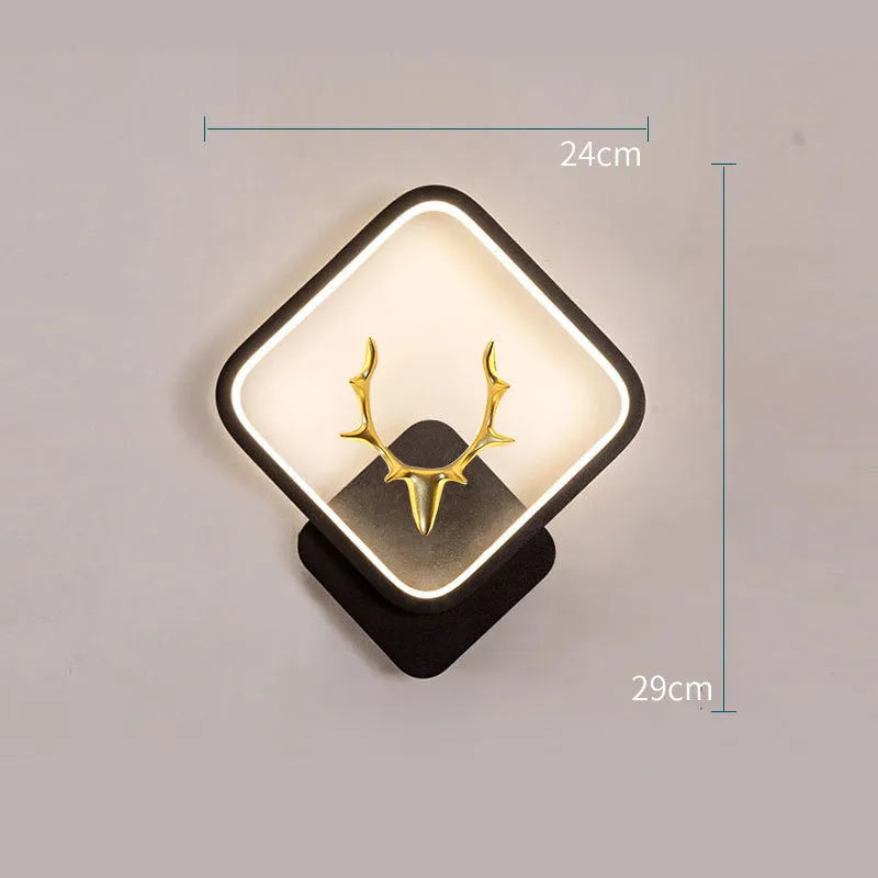 Nordic-style deer head wall lamp with antlers, remote control, in white or black finish.