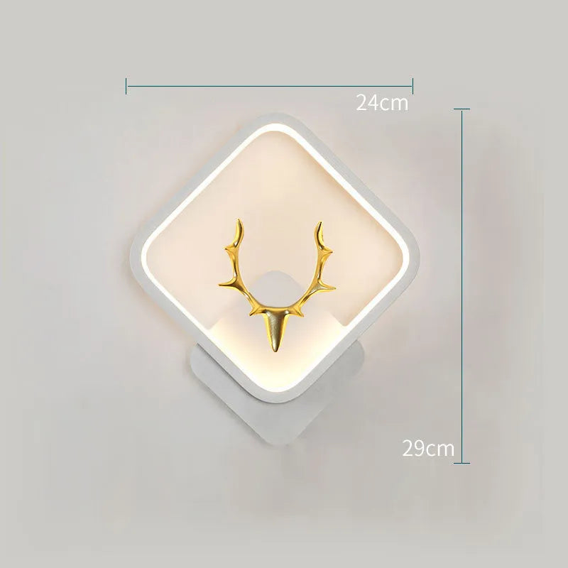 Nordic-style deer head wall lamp with antlers, remote control, in white or black finish.