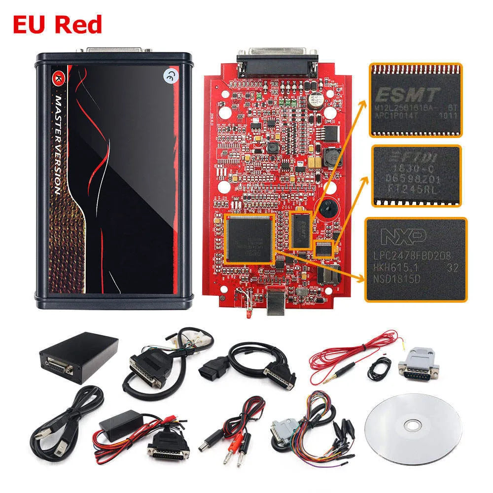 Black KESS V2 car computer diagnostic flashing tool with brush writing tool set