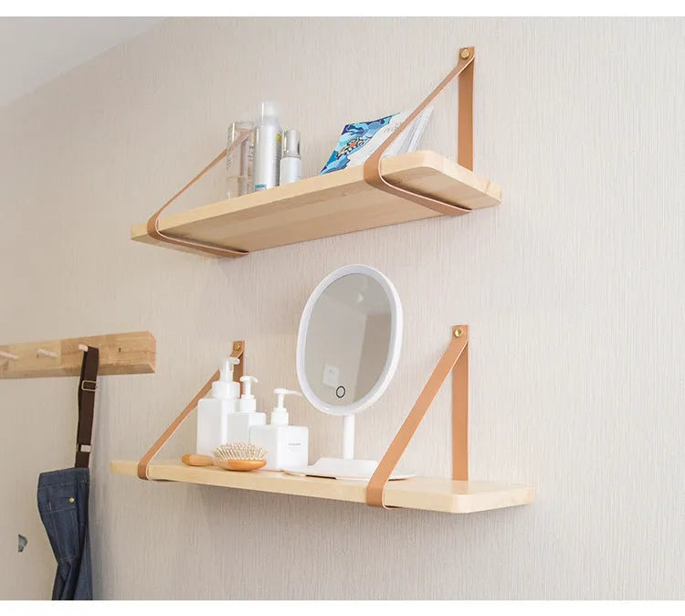 Pine wood wall storage rack with Nordic design for remote controls and cosmetics