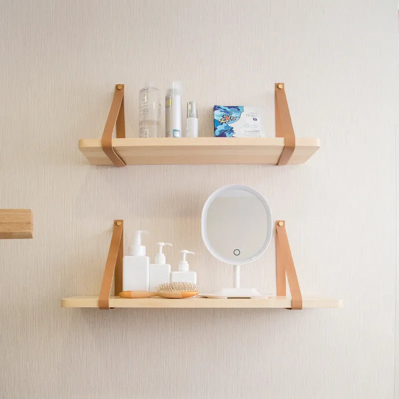 Pine wood wall storage rack with Nordic design for remote controls and cosmetics