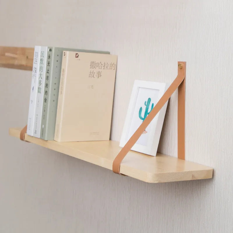 Pine wood wall storage rack with Nordic design for remote controls and cosmetics