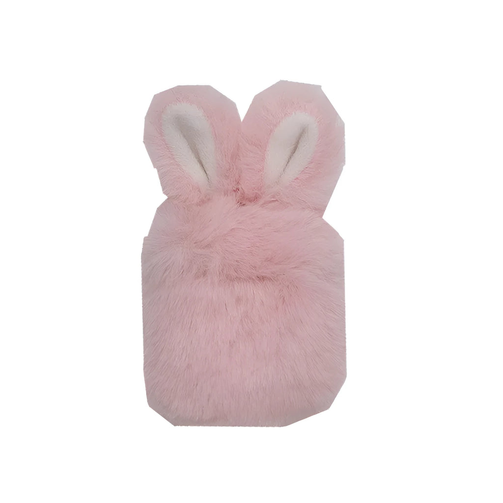 AirPods silicone protective cover with soft plush rabbit ears decoration in pink colour