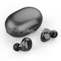 Black wireless Bluetooth 5.0 earbuds with charging box, smart touch control, and 15m range
