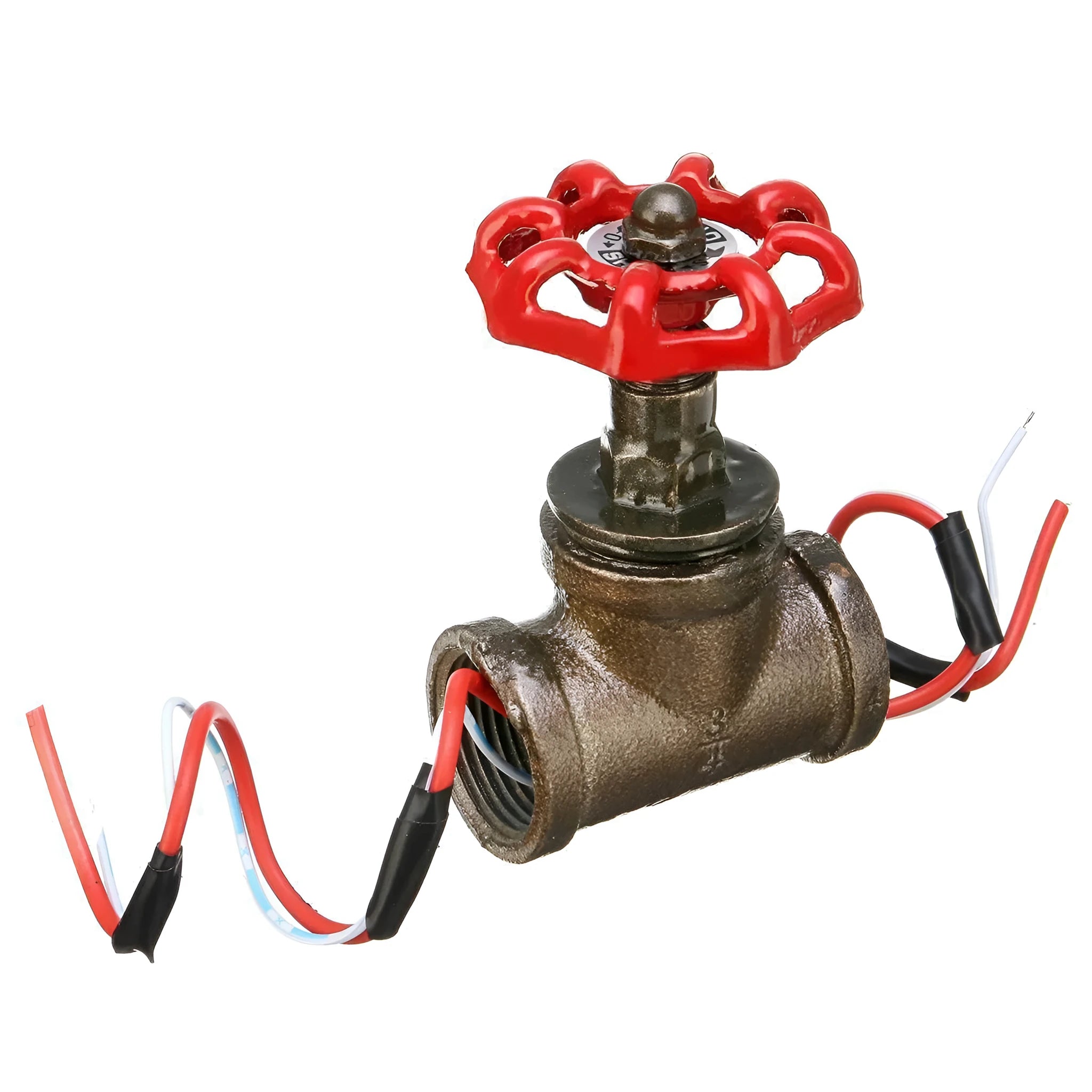 Red steampunk industrial light switch valve with gray copper tee and 3/4 inch thread
