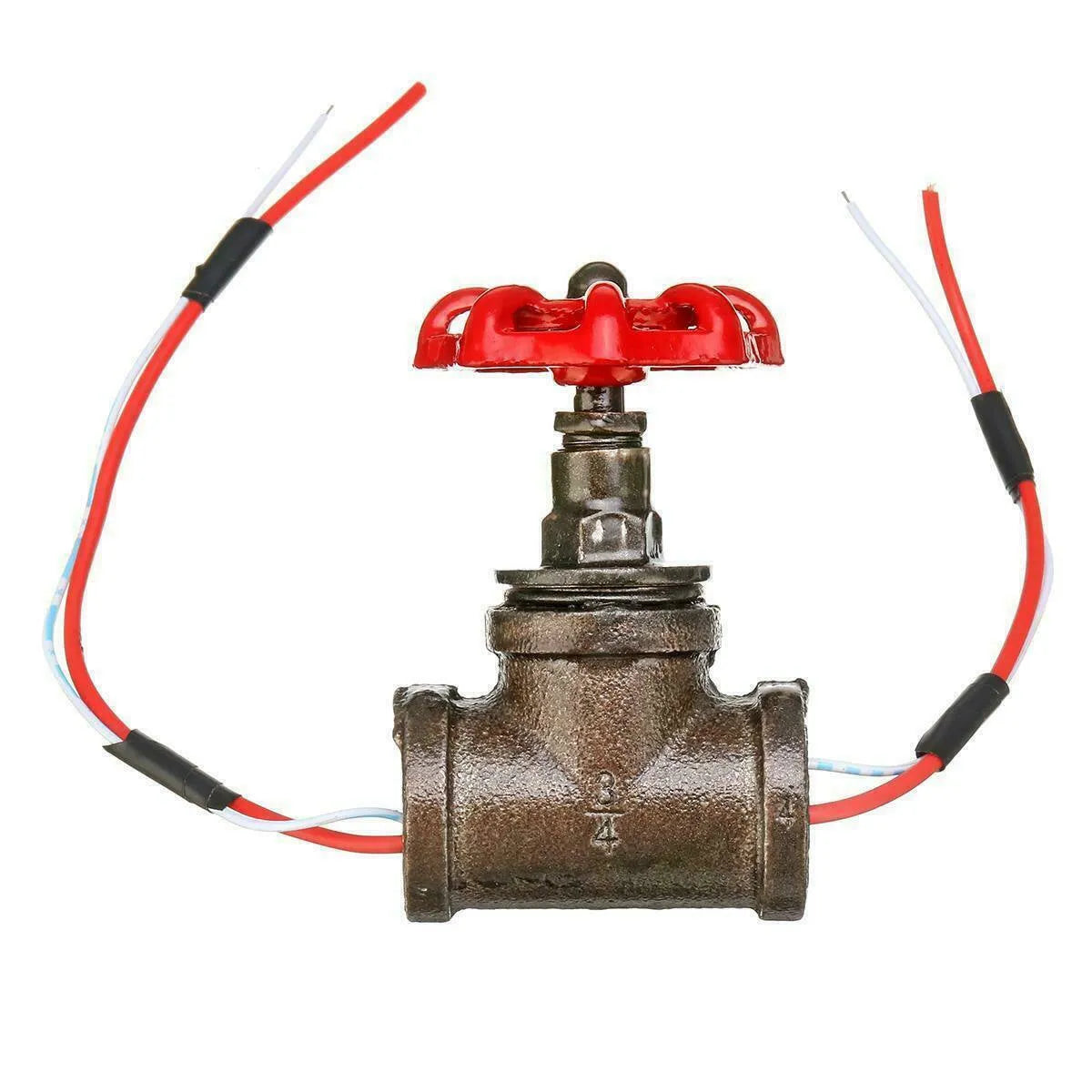Red steampunk industrial light switch valve with gray copper tee and 3/4 inch thread