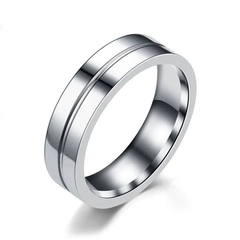 Simple car line geometric stainless steel couple ring in gold colour on white background