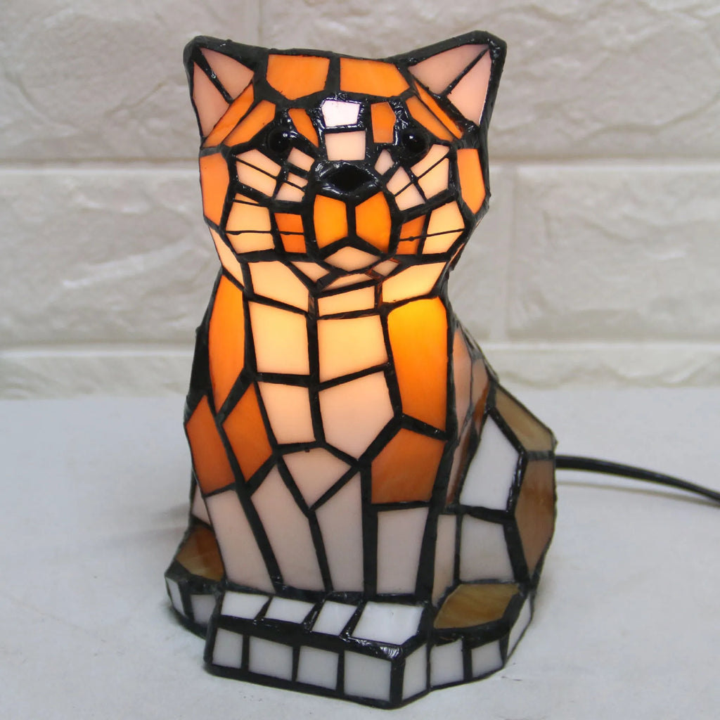 Creative animal table lamp with Tiffany stained glass shade, width 12.5cm height 17.8cm, for bedroom or study