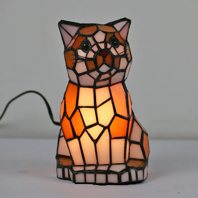 Creative animal table lamp with Tiffany stained glass shade, width 12.5cm height 17.8cm, for bedroom or study
