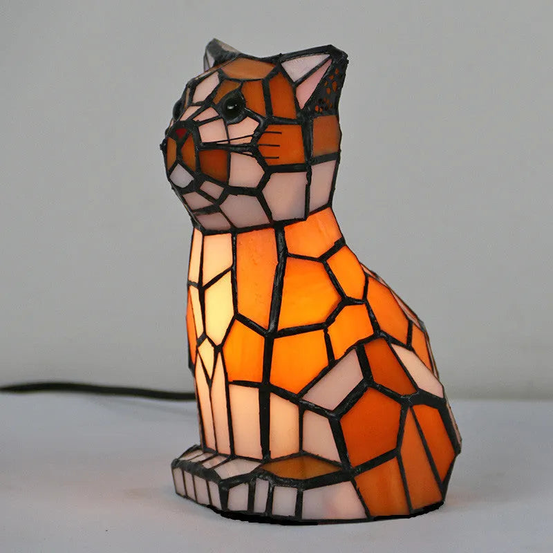 Creative animal table lamp with Tiffany stained glass shade, width 12.5cm height 17.8cm, for bedroom or study