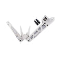 White stainless steel multi-function wrench tool with knife and needle nose pliers, showing 8cm blade.