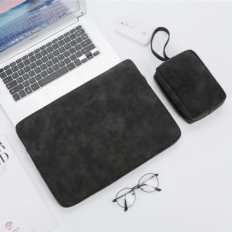 14 inch laptop bag flat liner PU leather zipper closure waterproof shock-resistant medium horizontal square shape
