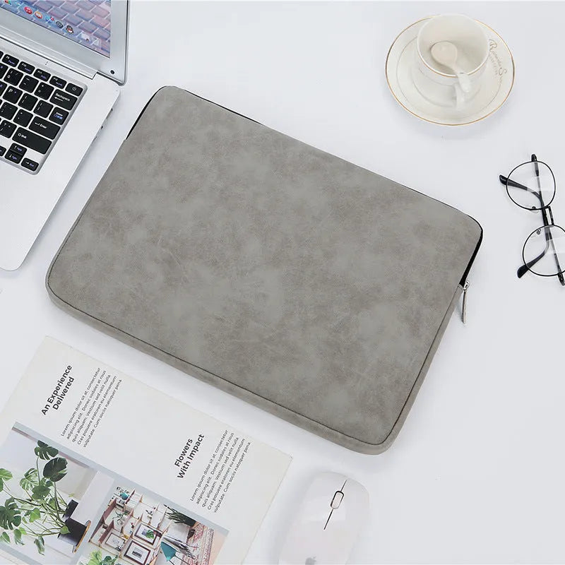 14 inch laptop bag flat liner PU leather zipper closure waterproof shock-resistant medium horizontal square shape