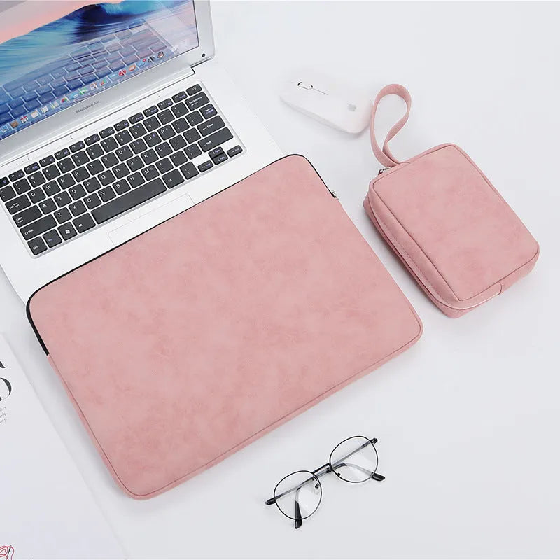 14 inch laptop bag flat liner PU leather zipper closure waterproof shock-resistant medium horizontal square shape