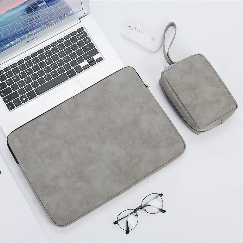 14 inch laptop bag flat liner PU leather zipper closure waterproof shock-resistant medium horizontal square shape