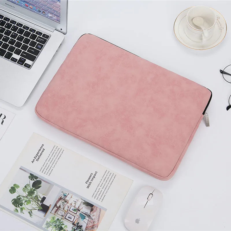 14 inch laptop bag flat liner PU leather zipper closure waterproof shock-resistant medium horizontal square shape