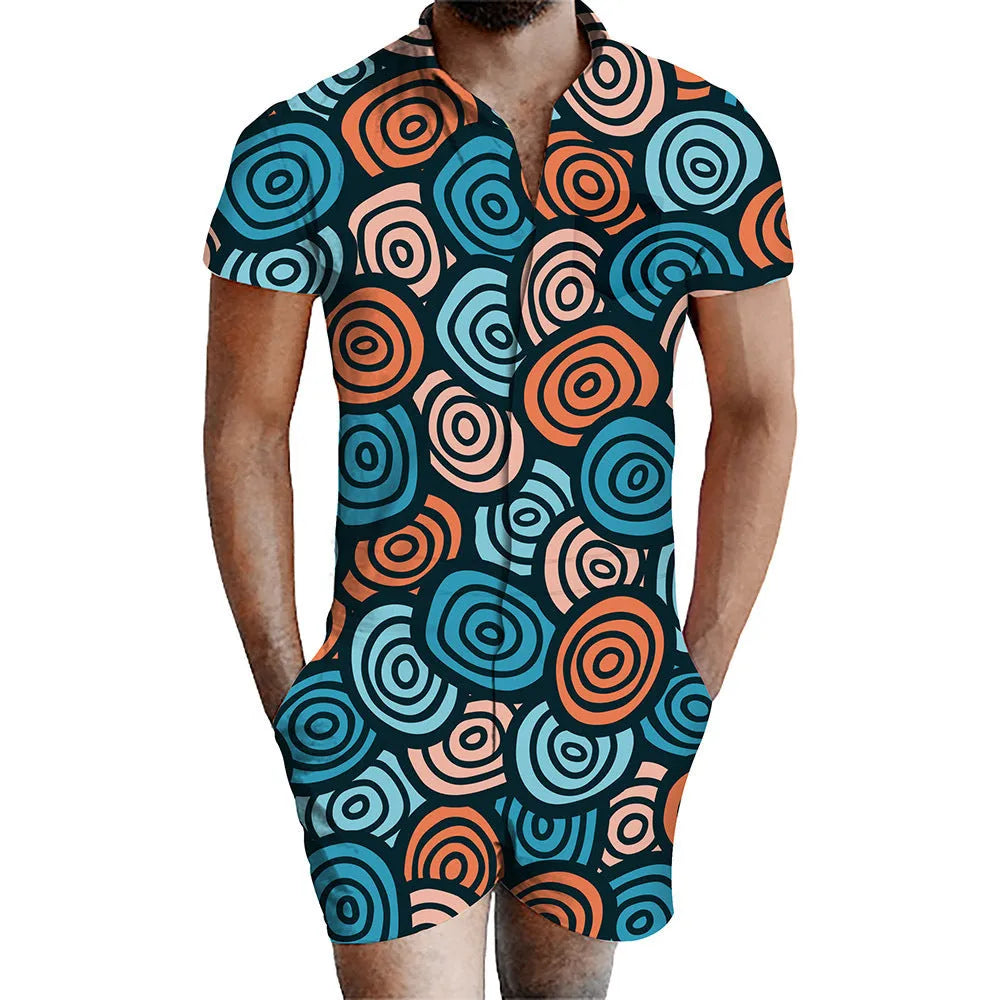 3D printed men's one piece shorts suit summer leisure wear short sleeve T-shirt and shorts set