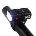 Outdoor cycling headlight with small double lamp design, T6 LED, 1600lm output, and red warning light on handlebar