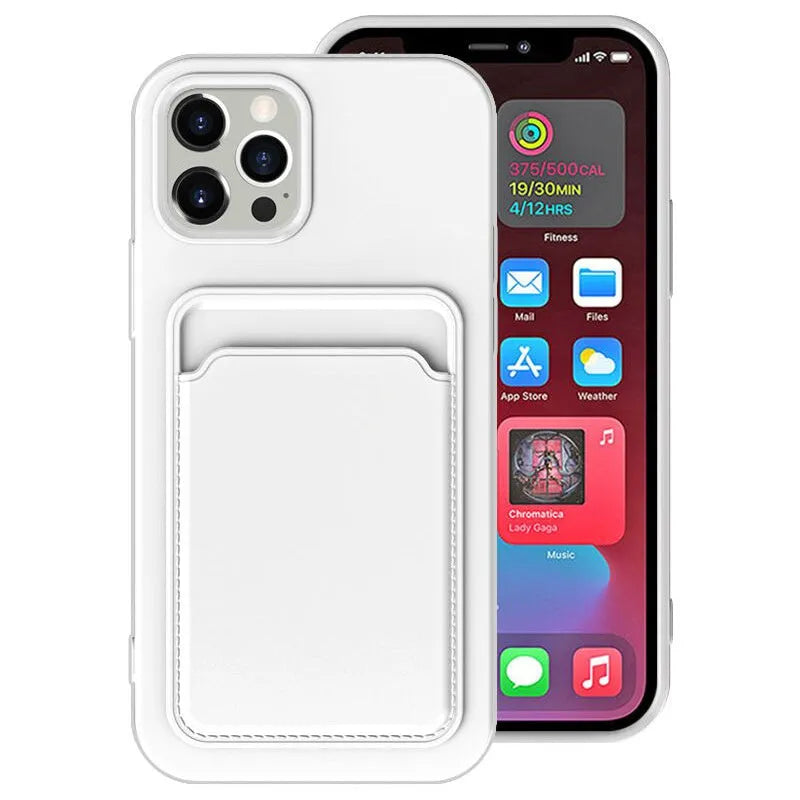 Candy colour iPhone case with card holder in solid colours, silicone TPU back cover for iPhone 6 to 12 Pro Max