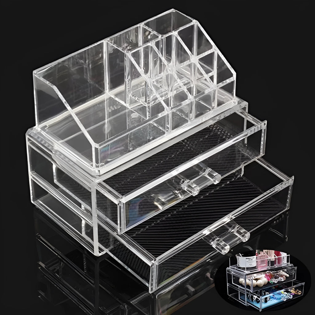 Clear foldable acrylic storage organiser box with transparent sides showing 18-litre capacity.
