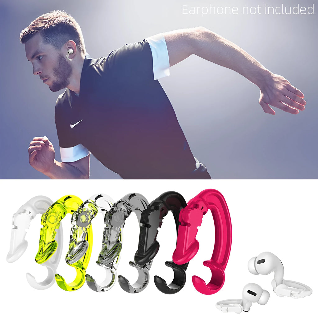 Ear hooks for earbuds in black silicone compatible with Apple AirPods and other wireless headsets for sport and running