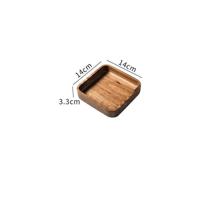 Hand-painted wooden rectangle breakfast plate in Japanese style with plain pattern, available in multiple sizes