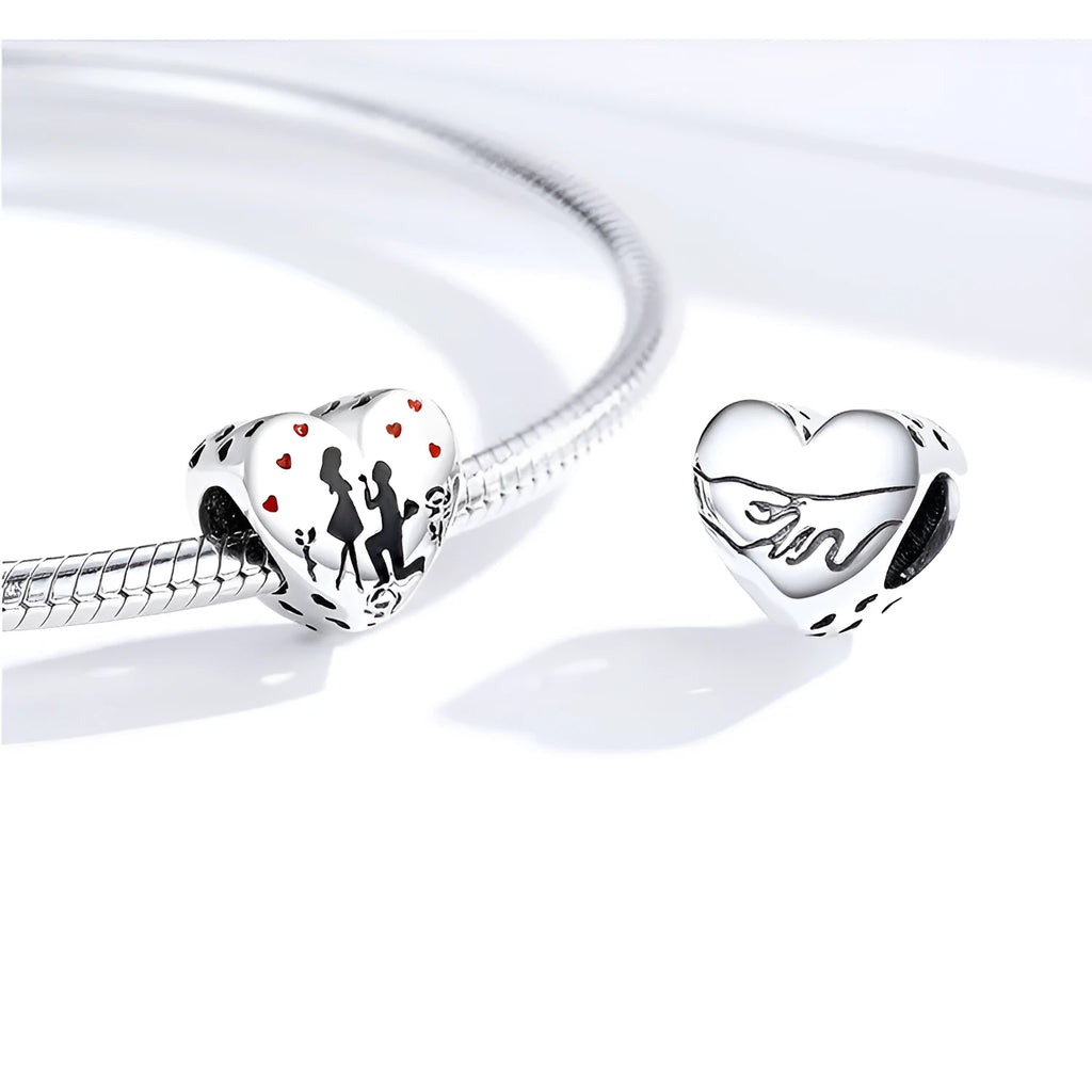 925 sterling silver romantic couple pendant loose bead, 1x1cm, silver colour, electroplated finish