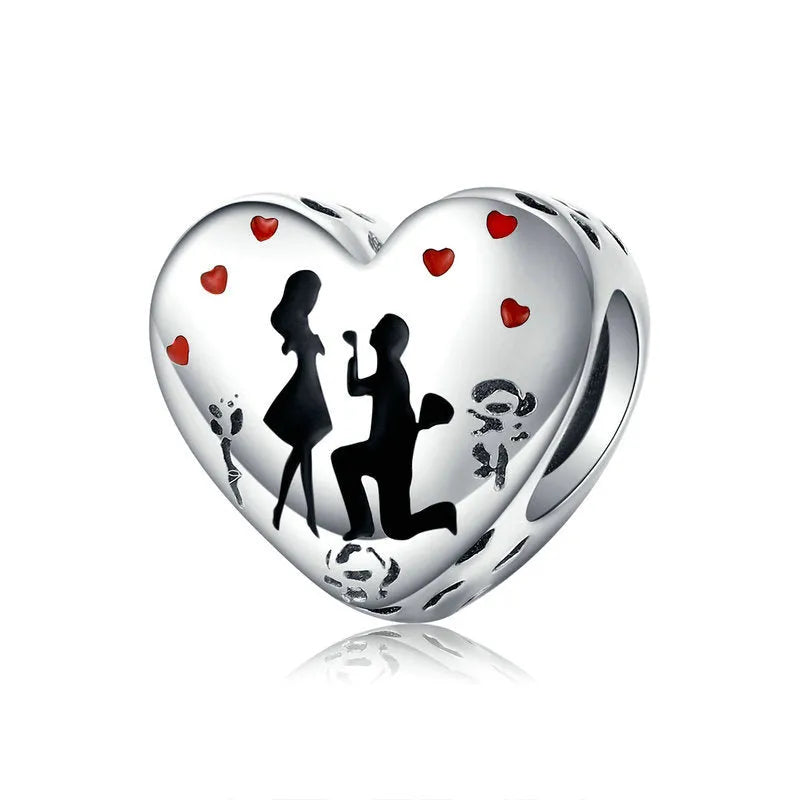 925 sterling silver romantic couple pendant loose bead, 1x1cm, silver colour, electroplated finish