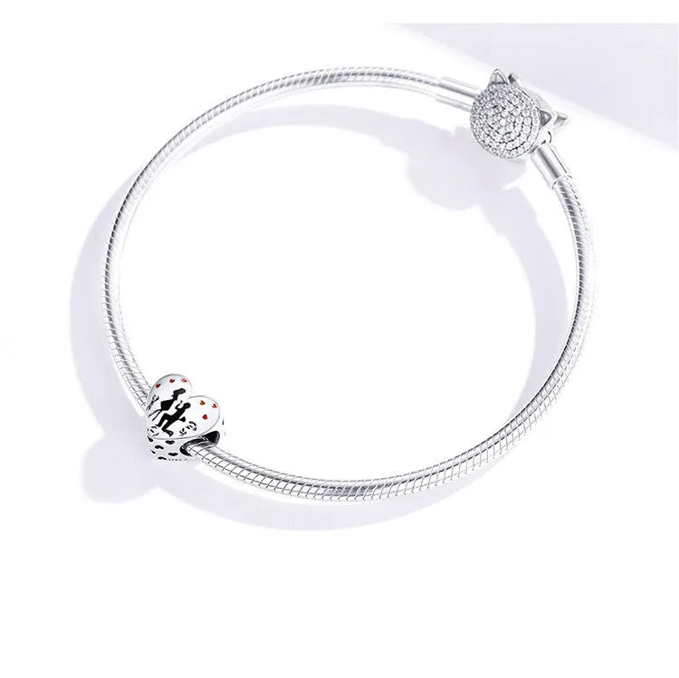 925 sterling silver romantic couple pendant loose bead, 1x1cm, silver colour, electroplated finish