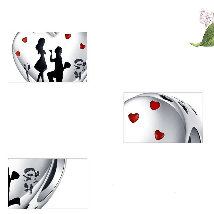 925 sterling silver romantic couple pendant loose bead, 1x1cm, silver colour, electroplated finish