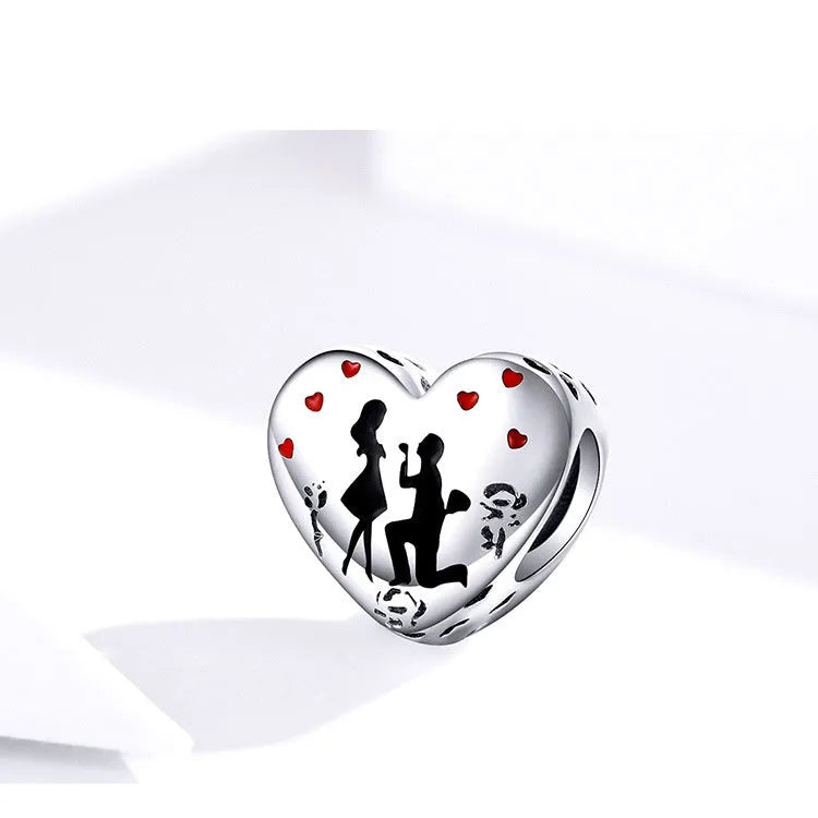 925 sterling silver romantic couple pendant loose bead, 1x1cm, silver colour, electroplated finish