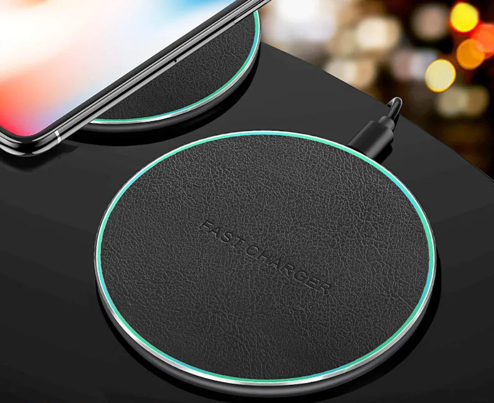 Black 10W wireless car charger with aluminium alloy casing for Apple Samsung Huawei Xiaomi phones