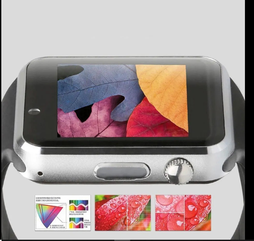 A1 Smart Watch in various colours featuring a 1.54-inch screen, GSM SIM slot, and camera.