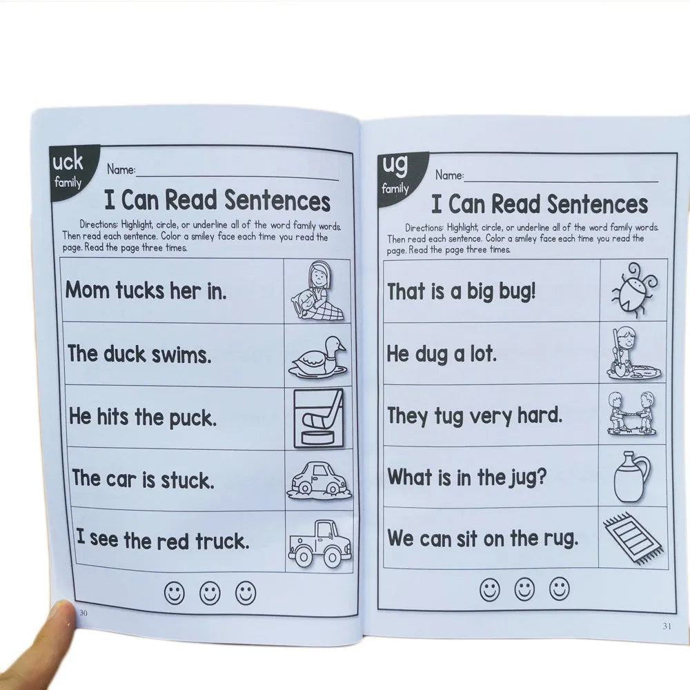 Children's English phonics reading worksheet A4 size 21cm by 14cm for ages 6+