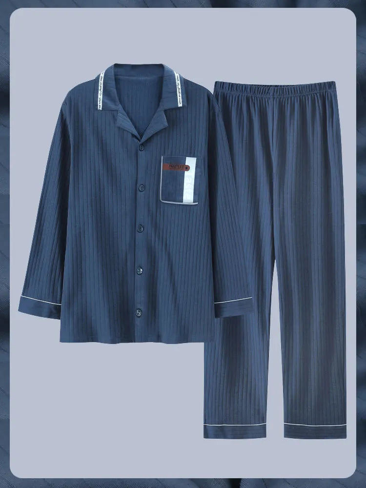 Antarcti men's long sleeve cotton pyjama set with front clasp in solid colour lying flat on white background
