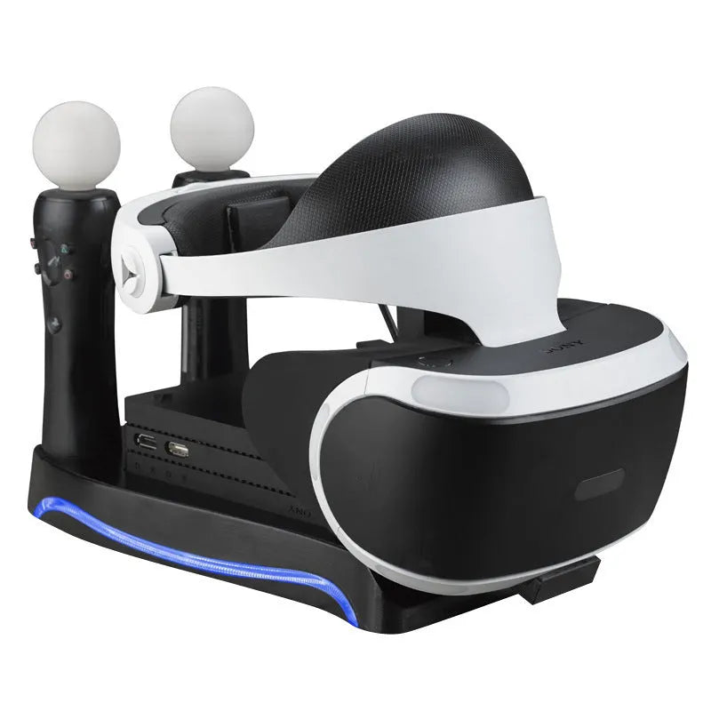 Black VR gamepad charger base for PlayStation 4 VR controllers with ABS plastic construction
