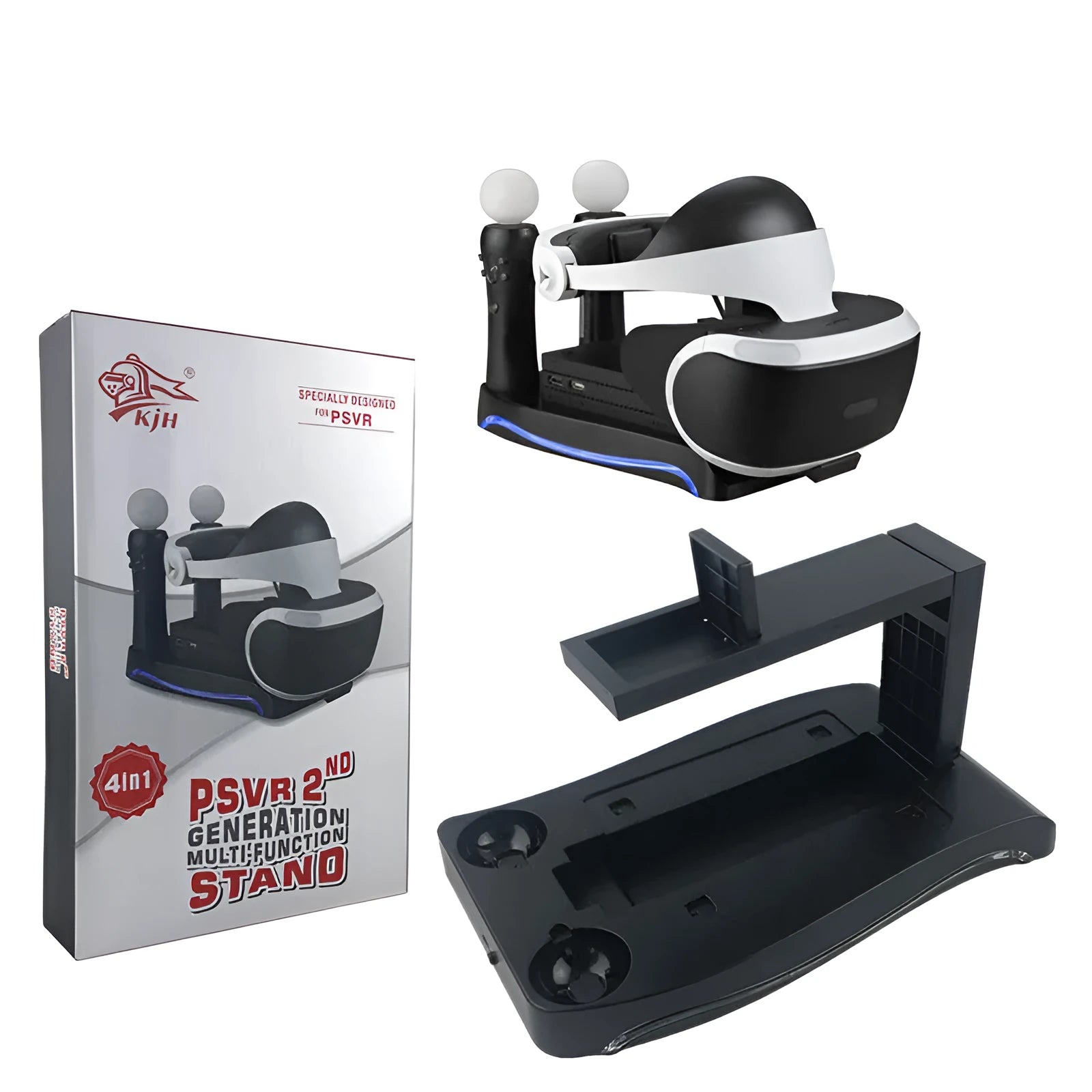 Black VR gamepad charger base for PlayStation 4 VR controllers with ABS plastic construction