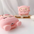 Pink pig cartoon design silicone cover for AirPods 1, 2 and Pro with matching earphone hook