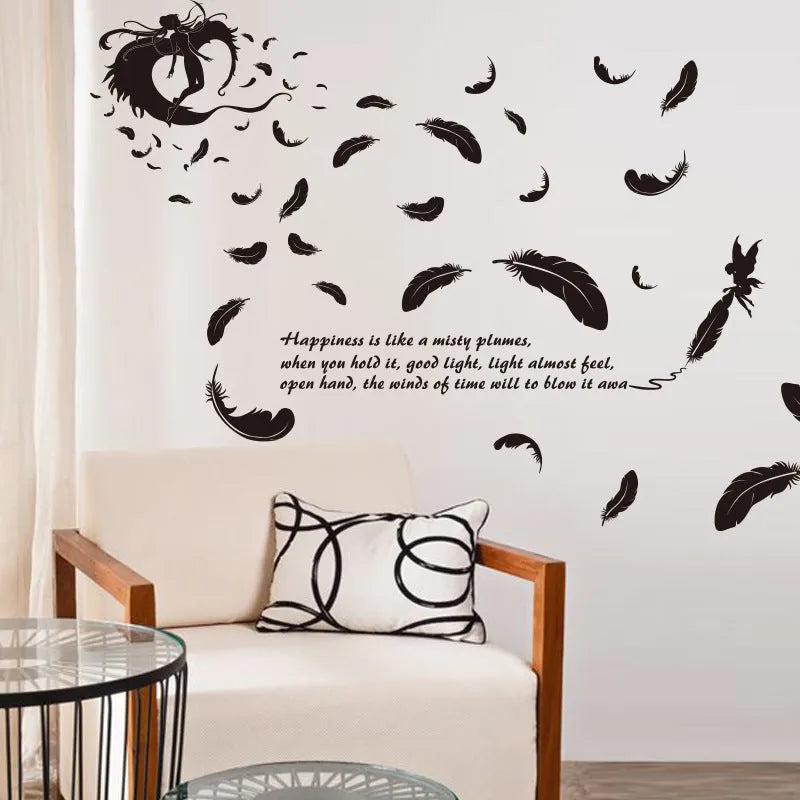 Black feather angel design wall stickers measuring 50x70 cm